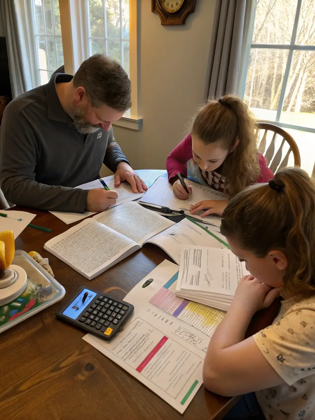 A South African family looking stressed while reviewing tax documents at their dining table, symbolizing the burden of tax compliance.
