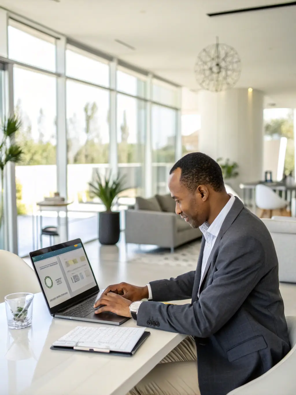 A South African entrepreneur receiving financial coaching on business tax strategies, set in a vibrant co-working space.